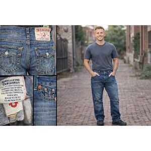 True Religion Billy Super T Mens Jeans 42 Seat 33 Thick Stitch World Tour USA